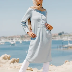Sky Blue Modest Shirt Dress