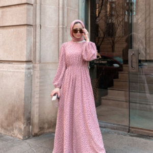 Pink Polka Dot Modest Maxi Dress