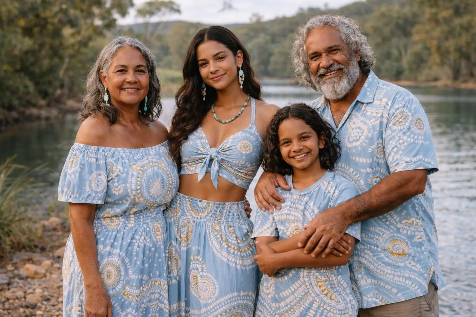 aboriginal-family-lakeside-wearing-our-clothes